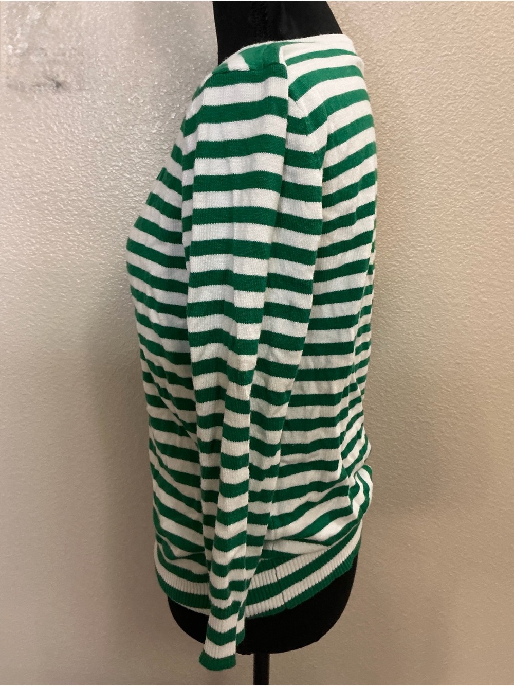 Joseph Green and White Striped Scoop Neck Long Sleeve Top - Picture 5 of 6